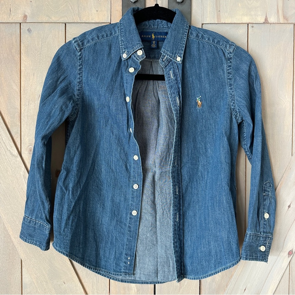 Boys Ralph Lauren Long-sleeve Button Down Chambray Denim Shirt size S (8)